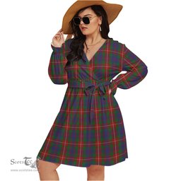 Scottish Fraser of Lovat Clan Tartan Womens V-neck Dress With Waistband Tartan Dress Plus Size