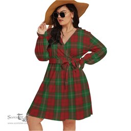 Scottish Lennox Clan Tartan Womens V-neck Dress With Waistband Tartan Dress Plus Size