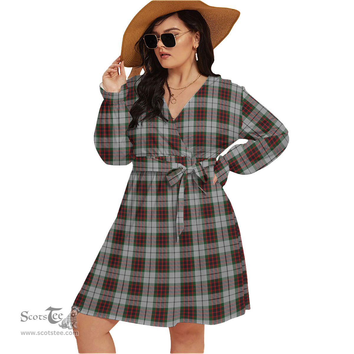 Scottish Fraser Dress Clan Tartan Womens V-neck Dress With Waistband Tartan Dress Plus Size