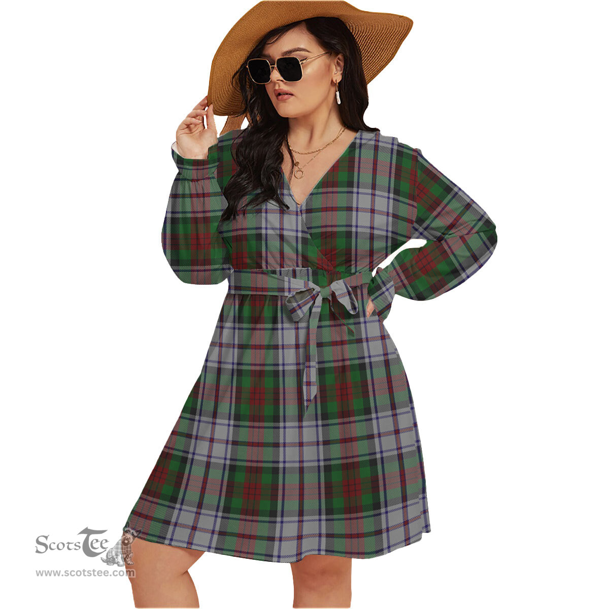 Scottish MacDuff Dress Clan Tartan Womens V-neck Dress With Waistband Tartan Dress Plus Size
