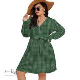 Scottish Gayre Dress Clan Tartan Womens V-neck Dress With Waistband Tartan Dress Plus Size