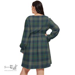 Scottish Kennedy Modern Clan Tartan Womens V-neck Dress With Waistband Tartan Dress Plus Size