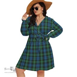 Scottish Lyon Clan Tartan Womens V-neck Dress With Waistband Tartan Dress Plus Size