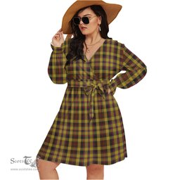 Scottish Jardine Clan Tartan Womens V-neck Dress With Waistband Tartan Dress Plus Size