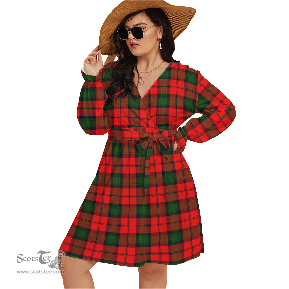 Scottish Kerr Modern Clan Tartan Womens V-neck Dress With Waistband Tartan Dress Plus Size