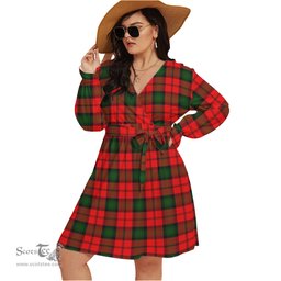 Scottish Kerr Modern Clan Tartan Womens V-neck Dress With Waistband Tartan Dress Plus Size