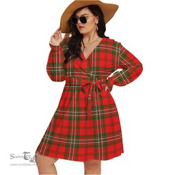 Scottish Langlands Clan Tartan Womens V-neck Dress With Waistband Tartan Dress Plus Size