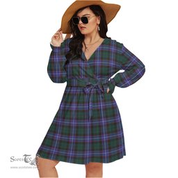 Scottish Guthrie Modern Clan Tartan Womens V-neck Dress With Waistband Tartan Dress Plus Size