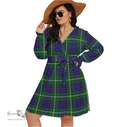 Scottish MacIntyre Hunting Modern Clan Tartan Womens V-neck Dress With Waistband Tartan Dress Plus Size