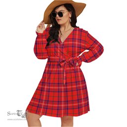 Scottish Rose Modern Clan Tartan Womens V-neck Dress With Waistband Tartan Dress Plus Size