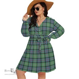 Scottish MacThomas Ancient Clan Tartan Womens V-neck Dress With Waistband Tartan Dress Plus Size