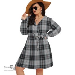 Scottish MacRae Dress Clan Tartan Womens V-neck Dress With Waistband Tartan Dress Plus Size