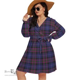 Scottish Pride of Scotland Clan Tartan Womens V-neck Dress With Waistband Tartan Dress Plus Size