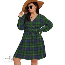 Scottish Rollo Clan Tartan Womens V-neck Dress With Waistband Tartan Dress Plus Size