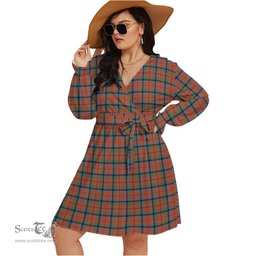 Scottish MacNaughton Ancient Clan Tartan Womens V-neck Dress With Waistband Tartan Dress Plus Size