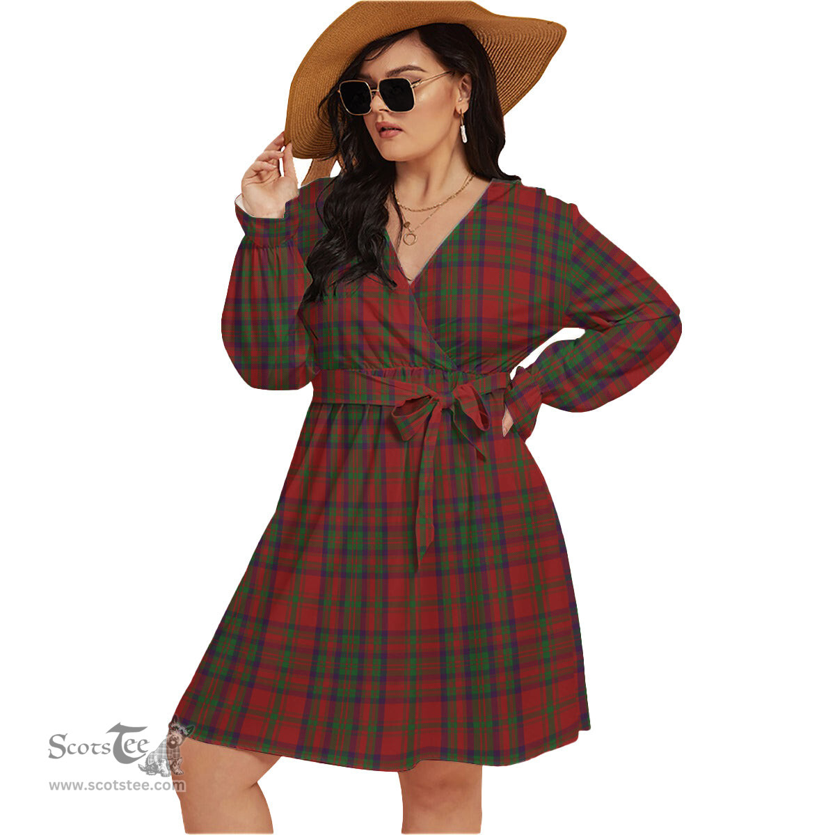 Scottish Matheson Dress Clan Tartan Womens V-neck Dress With Waistband Tartan Dress Plus Size