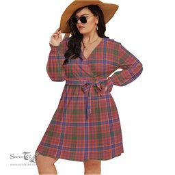 Scottish MacRae Ancient Clan Tartan Womens V-neck Dress With Waistband Tartan Dress Plus Size