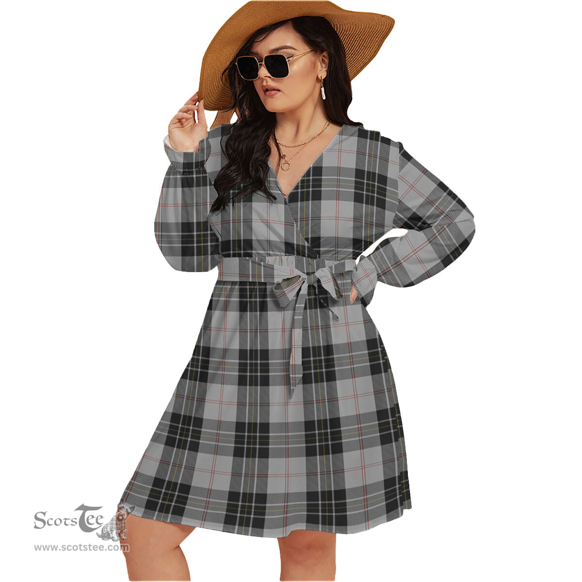 Scottish MacPherson Dress Clan Tartan Womens V-neck Dress With Waistband Tartan Dress Plus Size