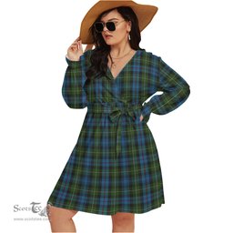 Scottish MacKenzie Clan Tartan Womens V-neck Dress With Waistband Tartan Dress Plus Size