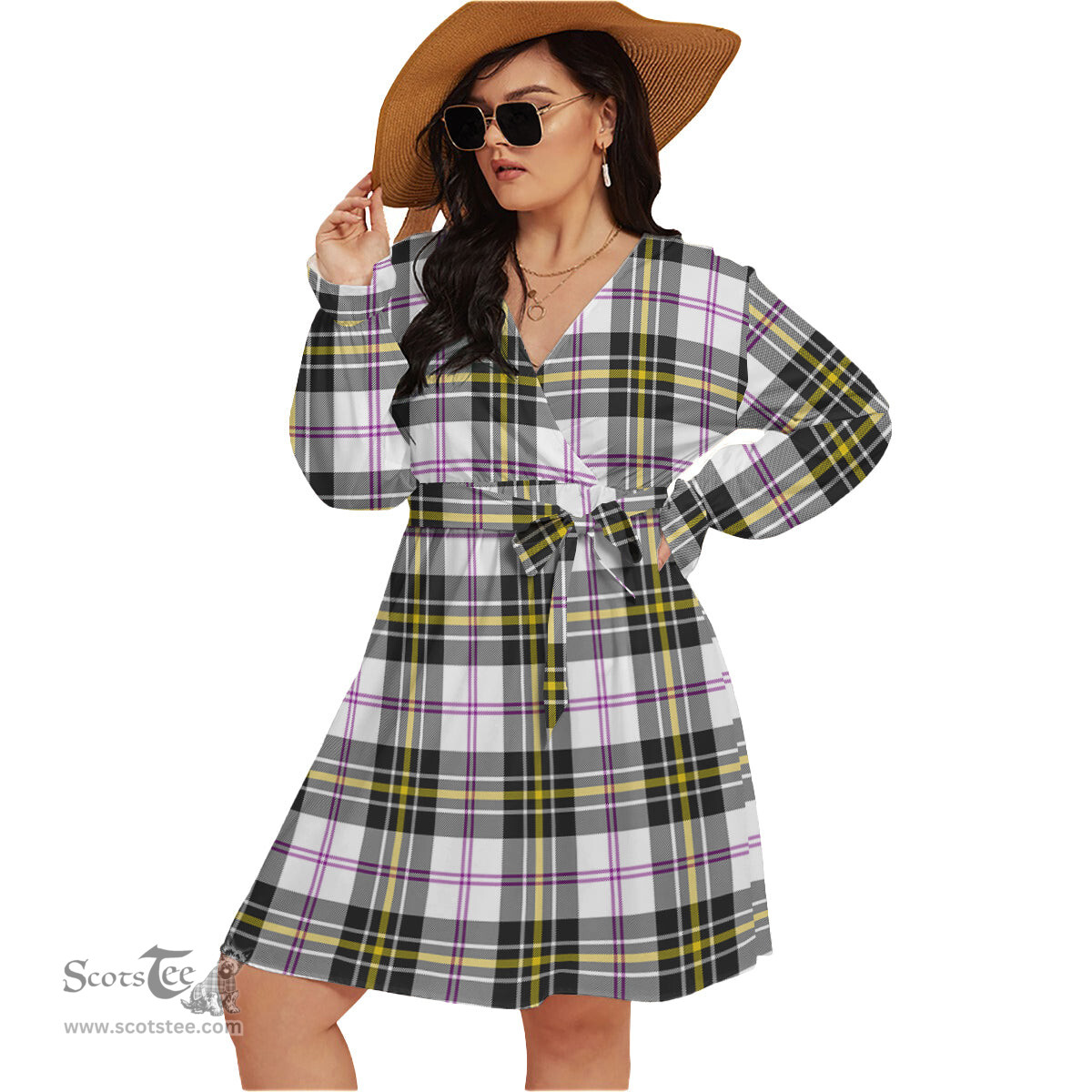 Scottish MacPherson Dress Modern Clan Tartan Womens V-neck Dress With Waistband Tartan Dress Plus Size