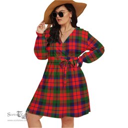 Scottish MacNaughton Modern Clan Tartan Womens V-neck Dress With Waistband Tartan Dress Plus Size