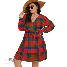 Scottish Nicolson Modern Clan Tartan Womens V-neck Dress With Waistband Tartan Dress Plus Size