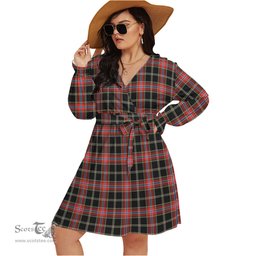 Scottish Norwegian Night Clan Tartan Womens V-neck Dress With Waistband Tartan Dress Plus Size