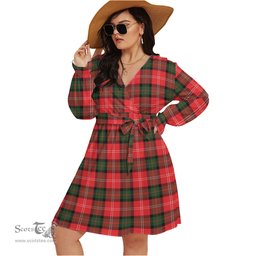Scottish Nesbitt Modern Clan Tartan Womens V-neck Dress With Waistband Tartan Dress Plus Size