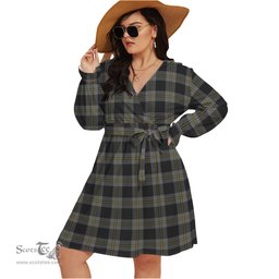 Scottish Perry Ancient Clan Tartan Womens V-neck Dress With Waistband Tartan Dress Plus Size