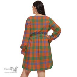 Scottish Ross Ancient Clan Tartan Womens V-neck Dress With Waistband Tartan Dress Plus Size