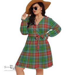Scottish Muirhead Clan Tartan Womens V-neck Dress With Waistband Tartan Dress Plus Size