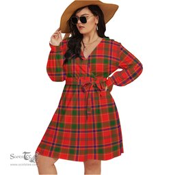 Scottish Munro Modern Clan Tartan Womens V-neck Dress With Waistband Tartan Dress Plus Size