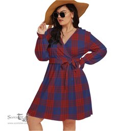 Scottish Robinson Clan Tartan Womens V-neck Dress With Waistband Tartan Dress Plus Size