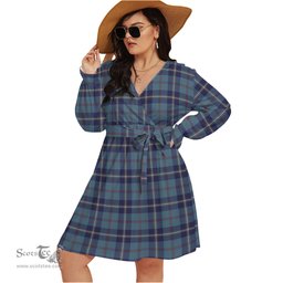 Scottish MacRaes of America Clan Tartan Womens V-neck Dress With Waistband Tartan Dress Plus Size