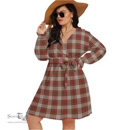 Scottish McBrayer Dress Clan Tartan Womens V-neck Dress With Waistband Tartan Dress Plus Size