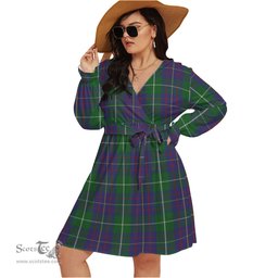 Scottish MacIntyre Inglis Clan Tartan Womens V-neck Dress With Waistband Tartan Dress Plus Size