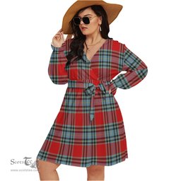 Scottish MacLeay Clan Tartan Womens V-neck Dress With Waistband Tartan Dress Plus Size