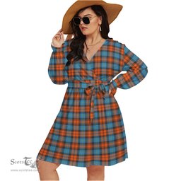 Scottish MacLachlan Ancient Clan Tartan Womens V-neck Dress With Waistband Tartan Dress Plus Size
