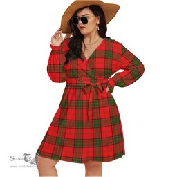 Scottish Maxwell Modern Clan Tartan Womens V-neck Dress With Waistband Tartan Dress Plus Size