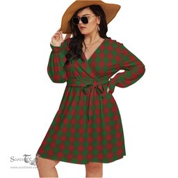 Scottish Moncrieff Clan Tartan Womens V-neck Dress With Waistband Tartan Dress Plus Size