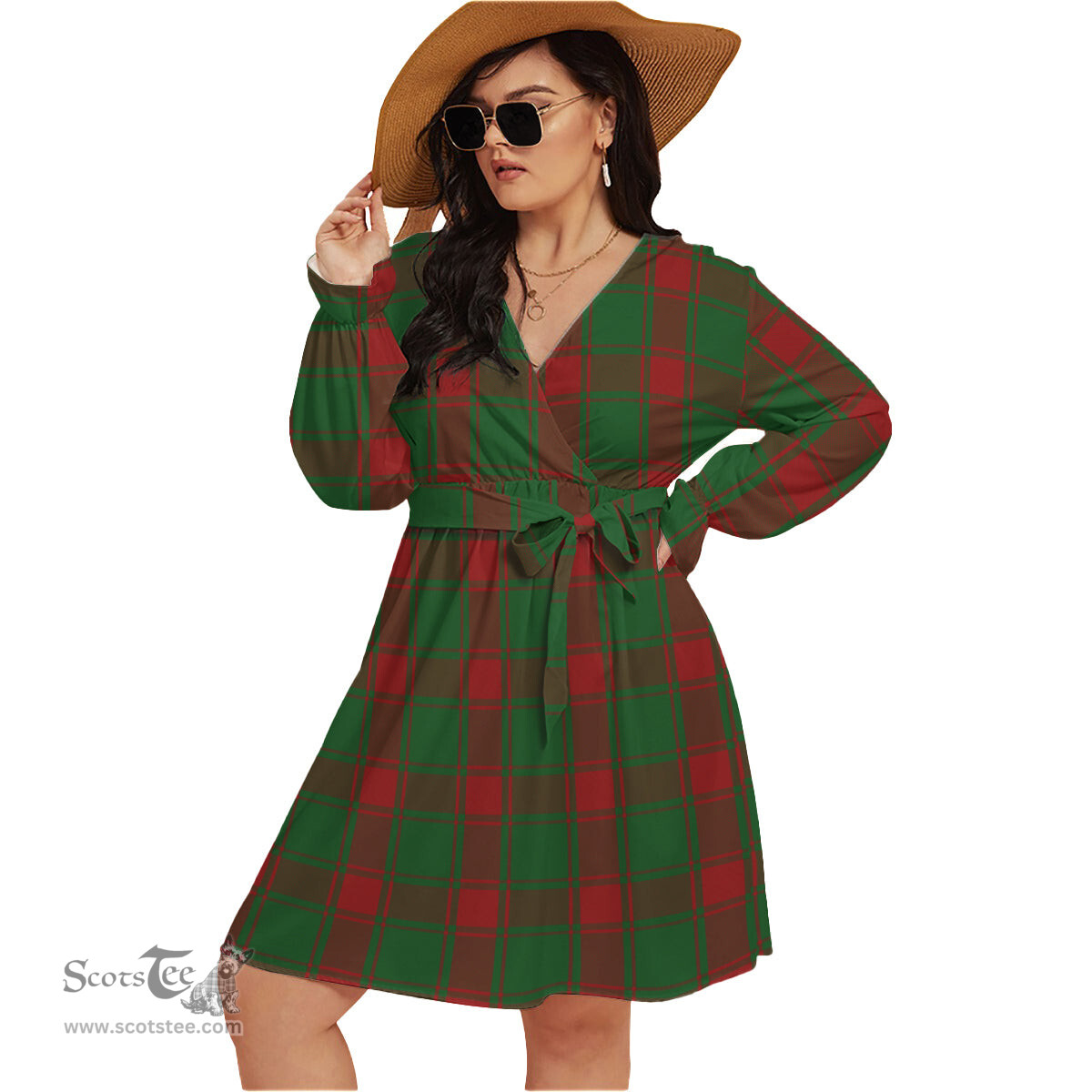 Scottish Middleton Clan Tartan Womens V-neck Dress With Waistband Tartan Dress Plus Size