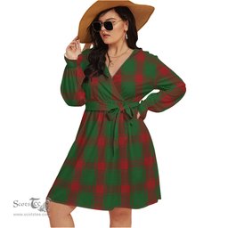 Scottish Middleton Clan Tartan Womens V-neck Dress With Waistband Tartan Dress Plus Size