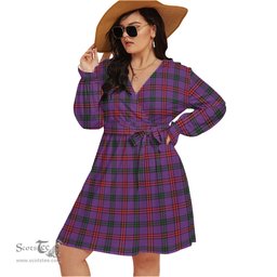 Scottish Montgomery Modern Clan Tartan Womens V-neck Dress With Waistband Tartan Dress Plus Size
