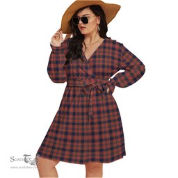 Scottish Ogilvie (Ogilvy) Clan Tartan Womens V-neck Dress With Waistband Tartan Dress Plus Size