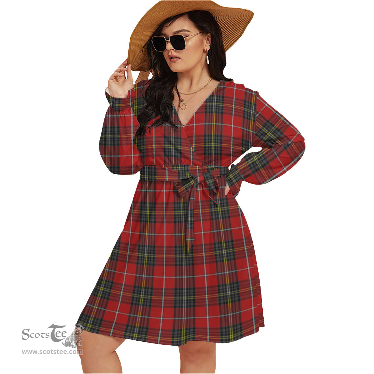 Scottish Orr Clan Tartan Womens V-neck Dress With Waistband Tartan Dress Plus Size