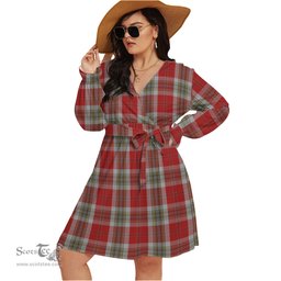 Scottish MacLean of Duart Dress Red Clan Tartan Womens V-neck Dress With Waistband Tartan Dress Plus Size