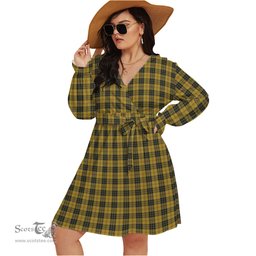 Scottish MacLeod Clan Tartan Womens V-neck Dress With Waistband Tartan Dress Plus Size