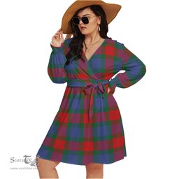 Scottish Mar Clan Tartan Womens V-neck Dress With Waistband Tartan Dress Plus Size