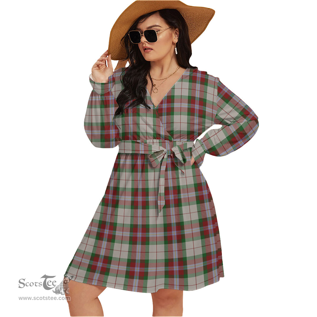 Scottish MacLean Dress Clan Tartan Womens V-neck Dress With Waistband Tartan Dress Plus Size