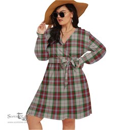 Scottish MacLean Dress Clan Tartan Womens V-neck Dress With Waistband Tartan Dress Plus Size
